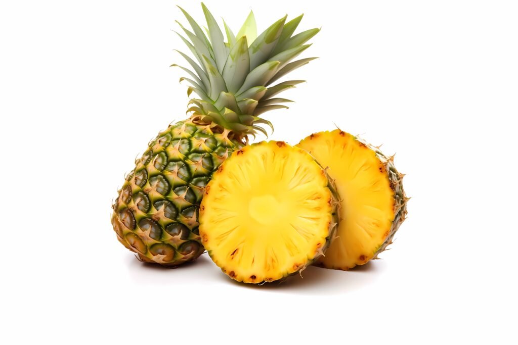 juicy a pineapple, sweet, advertising banner isolated on white background, ai generated.