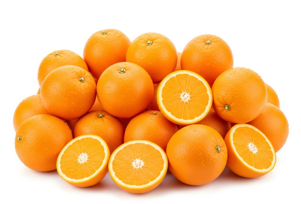 pile fresh oranges juicy citrus fruits ready eat